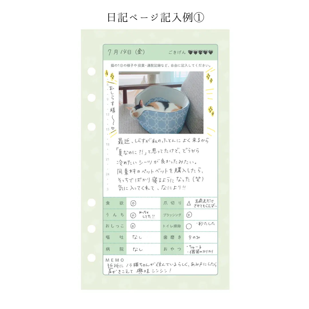 ヘルプ手帳リフィル②(犬猫兼用)| 日記ページ 30日分 もしもshop Helmo