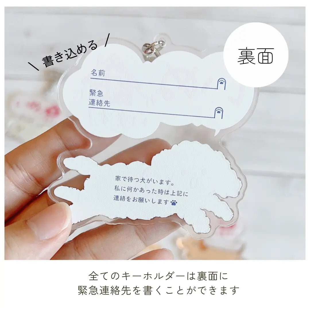 【全6種】家いぬキーホルダー | 連絡先が書ける SOSキーホルダー | 迷子・緊急時に愛犬を守るお守りグッズ - もしもshop Helmo