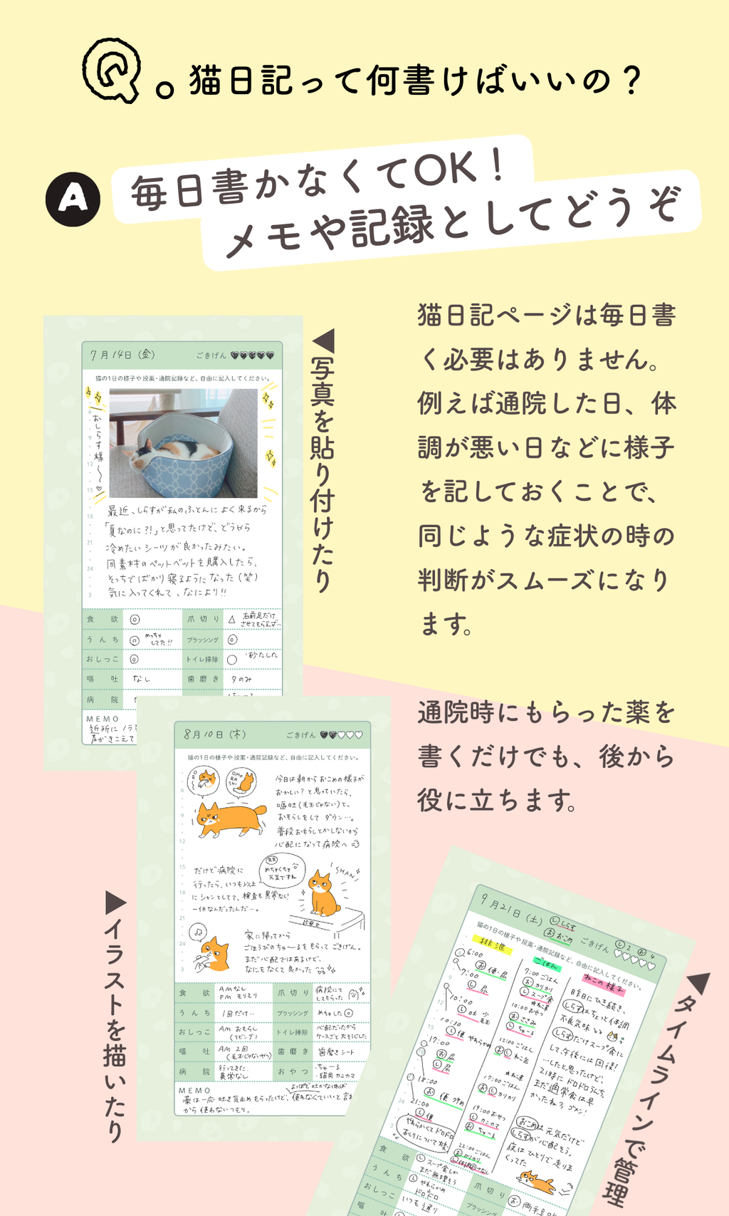 【キーホルダーセット】ねこヘルプ手帳(バインダー式)｜猫の通院・体調管理が一冊で｜猫の健康管理手帳