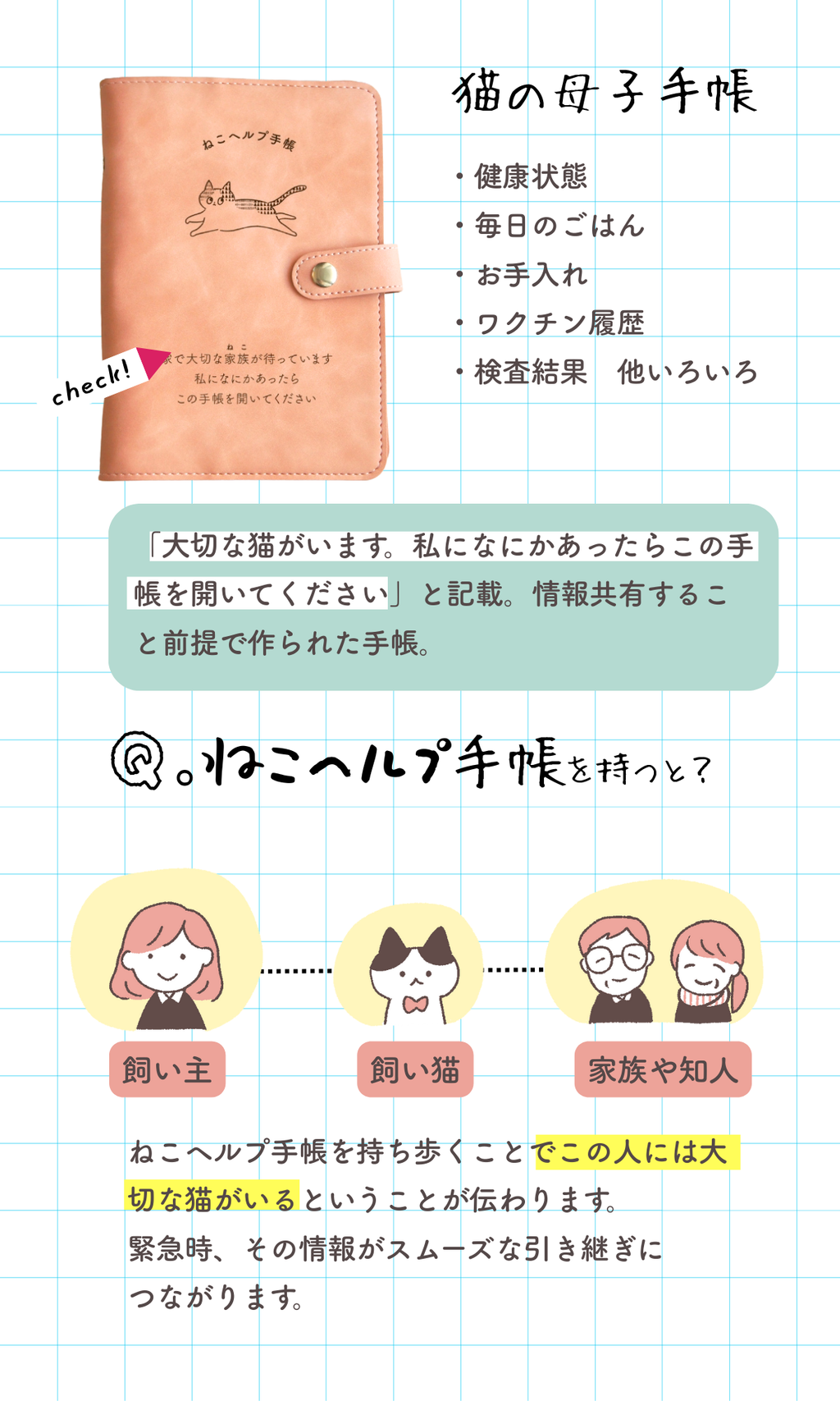 【キーホルダーセット】ねこヘルプ手帳(バインダー式)｜猫の通院・体調管理が一冊で｜猫の健康管理手帳