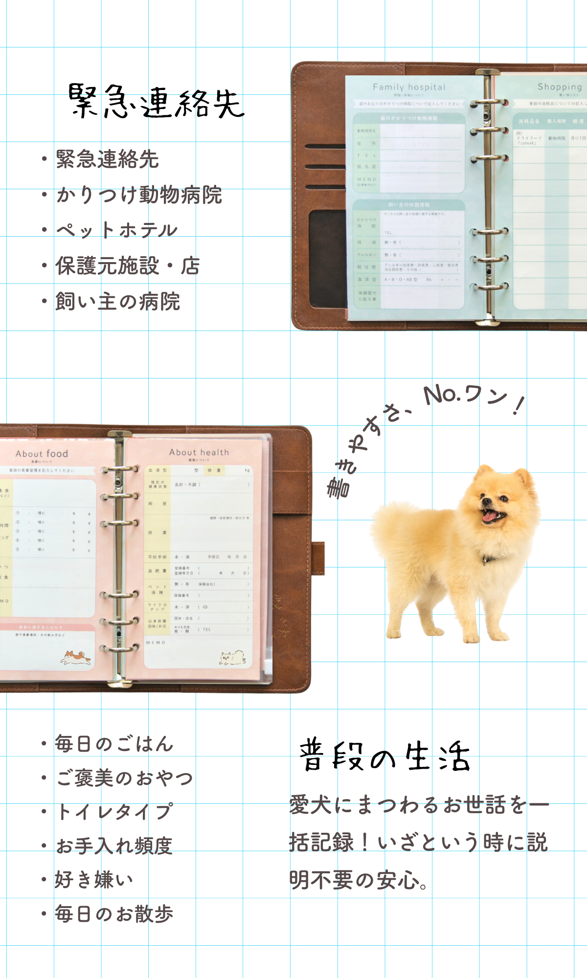 【車用マグネットセット】いぬヘルプ手帳(バインダー式)｜犬の通院・体調管理が一冊で｜犬の健康管理手帳
